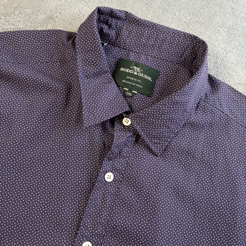 Rodd & Gunn 2XL Navy Blue Micro Dot Button Down Shirt Sports Fit Italy Cotton
